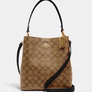 Coach Town Bucket Bag In Signature Canvas #91512 Crossbody Bag Khaki Black